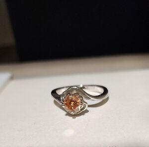 Silver Ring with Amber Orange Gemstone